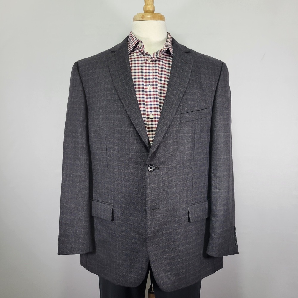 Pronto Uomo Platinum Men's Sport Coat Blazer Two Button Charcoal Plaid Wool 46R